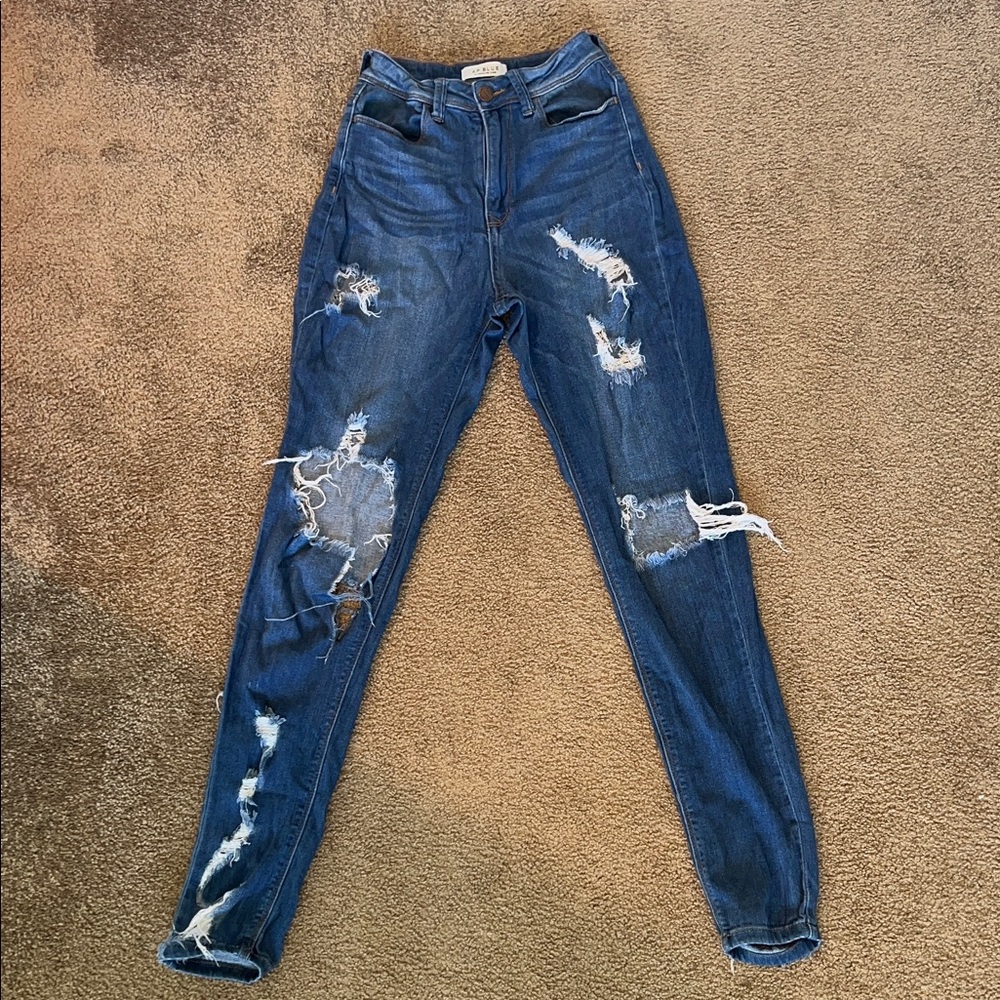 Fashion Nova High Rise Distressed Blue Jeans